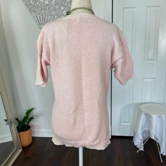 Vintage Light Blush Pink Boho Coquette Knitted Knit Shortsleeve Sweater Top M - Picture 4 of 7